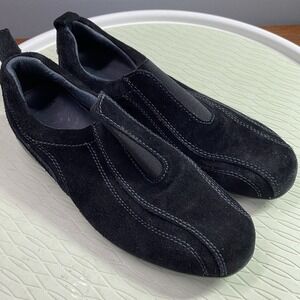 Lands End Womens Shoes Sz.6B‎ Casual Slip-on Loafer Black Suede Flats